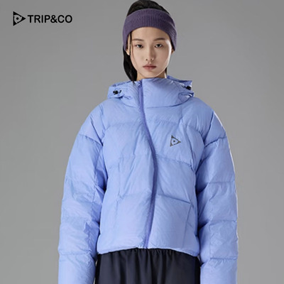 TRIP&CO羽绒服女简约时尚保暖舒适不对称撞色拉链短款连帽羽绒服
