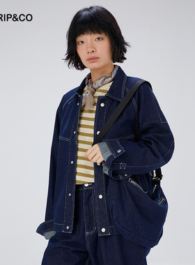 TRIP&CO2025新款男女同款复古休闲翻领牛仔带包款通勤牛仔外套