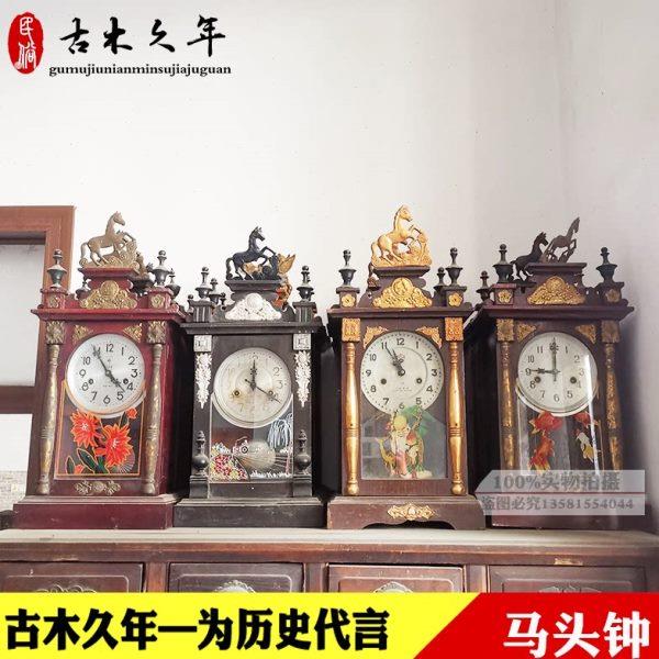 老钟表80年代老机械上弦钟表马头钟旧座钟老物件老木钟古董钟表