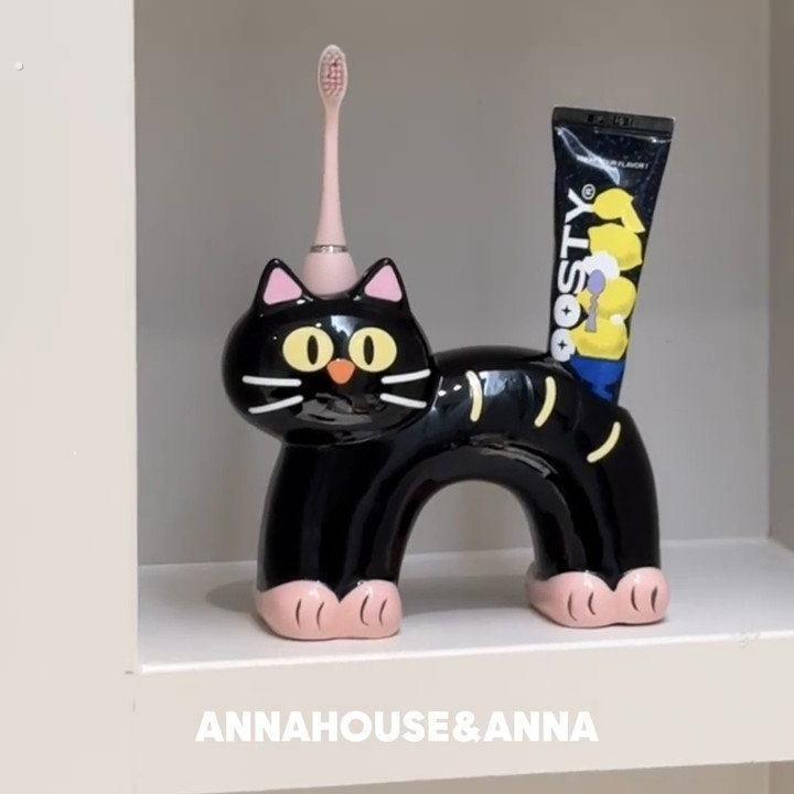芭比猫咪电动牙刷架浴室卫生间台面黑猫陶瓷牙刷架创意牙刷底座