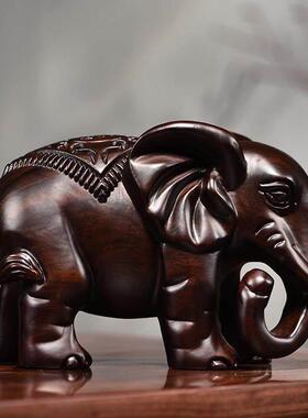 乌木雕刻大象装饰品实木雕刻大象对家庭入口办公室办公桌装饰工艺