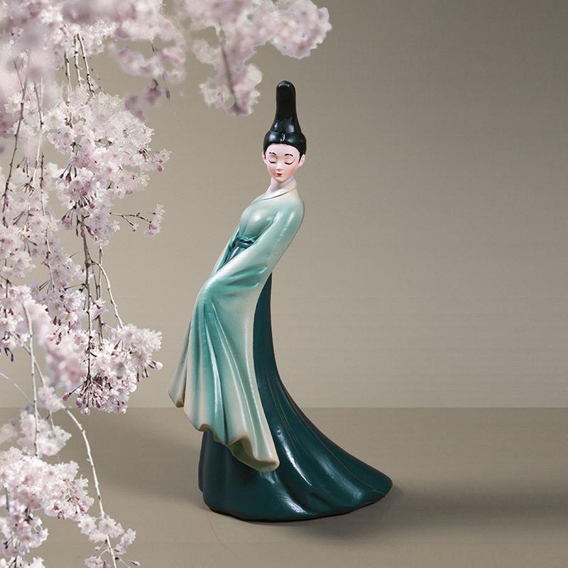 祇此青绿文创古风仕女摆件新中式家居客厅电视柜装饰品乔迁礼物