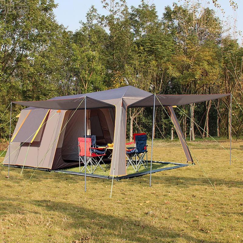 llH户外露营帐篷防暴雨双层 遮阳防晒抗风 两室一厅4-6人12人野营