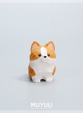 手工木雕柯基电脑桌面摆件小狗狗工位装饰可爱小短腿新年礼物创意