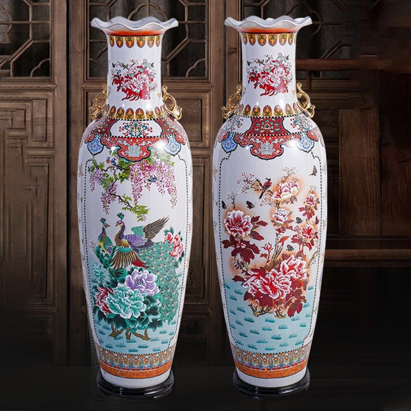 孔雀花瓶大号客厅电视柜旁落地家居装饰酒店开业乔迁新居礼品,家居饰品,落地摆件,淘宝优惠券,粉丝福利购,淘宝优惠卷