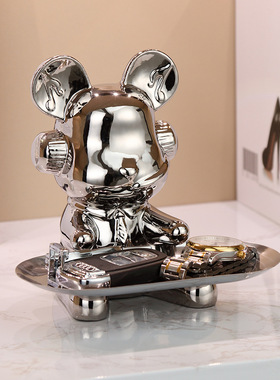 创意暴力熊托盘钥匙收纳入户玄关置物客厅茶几糖果盘装饰品