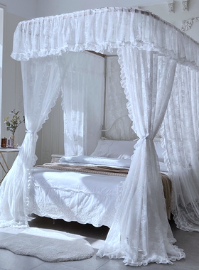 0高级仙女风u型导轨蚊帐家用落地加粗加密支架杆蚊床幔