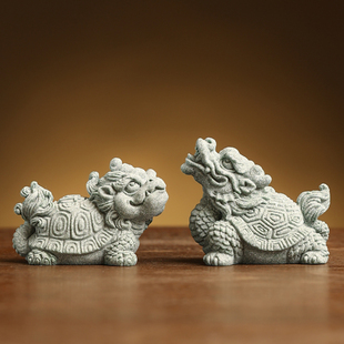 国潮青砂石龙龟玄武茶宠盆景微景观园林造景工艺品