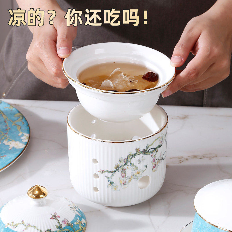 欧式燕窝陶瓷隔水炖盅家用带盖罐酒店桃胶蒸汤盅带暖炉可订,厨房/烹饪用具,炖锅/炖煲/汤煲,淘宝优惠券,粉丝福利购,淘宝优惠卷