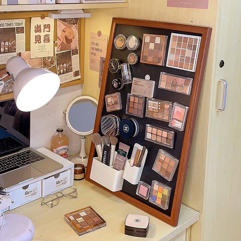 磁吸黑板化妆品示架眼影盘吸附板口红收纳盒宿舍壁挂置物柜