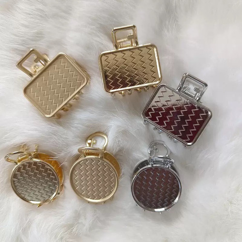 纤纤宋锦手工diy材料圆形长方形爱心小抓夹发夹合金底胚底托配件