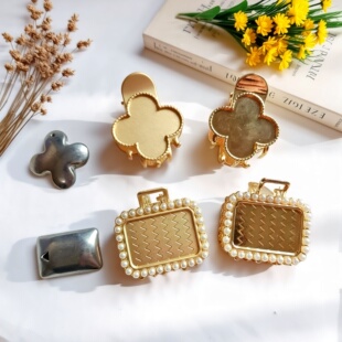 纤纤宋锦diy材料爱心五星方形抓夹底胚 包布掐丝饰品带盖配件混搭