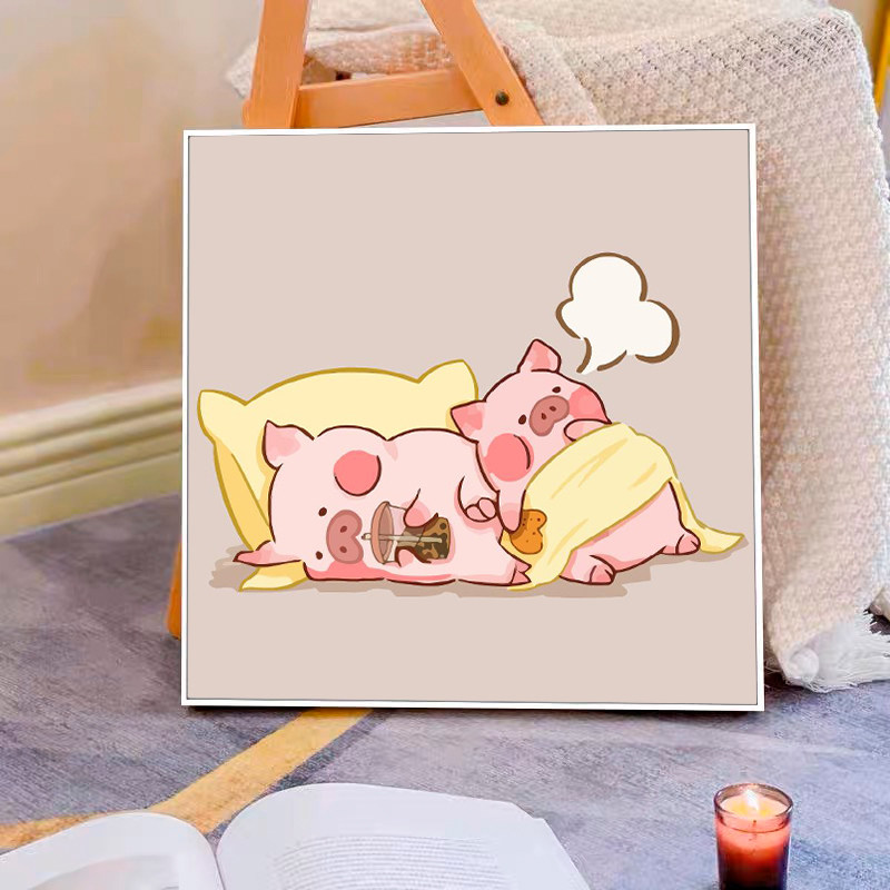猪猪情侣数字油画填色手工绘可爱小猪丙烯油彩画画