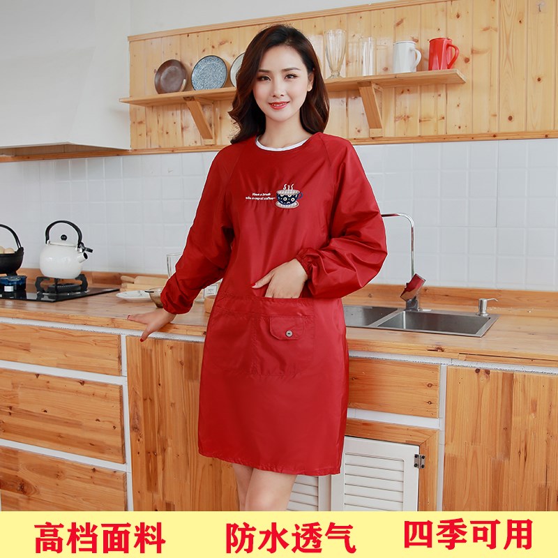 围裙女韩版薄罩衣理发店长袖工作服厨房反穿衣男