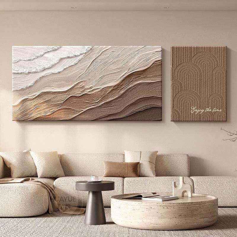 侘寂风画象艺术背景墙挂画立体肌理组合壁画