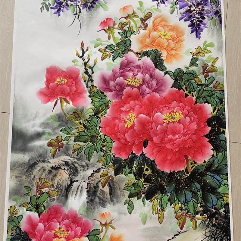 牡丹花富贵吉祥玄关写意花鸟画国画水墨山水画中式挂画微喷画心