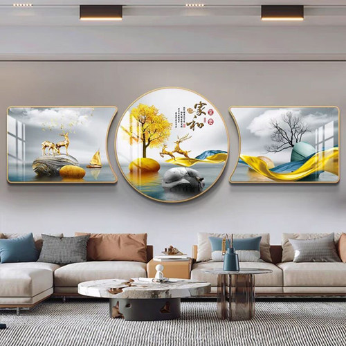画现代气三联画寓意好背景墙挂画壁画