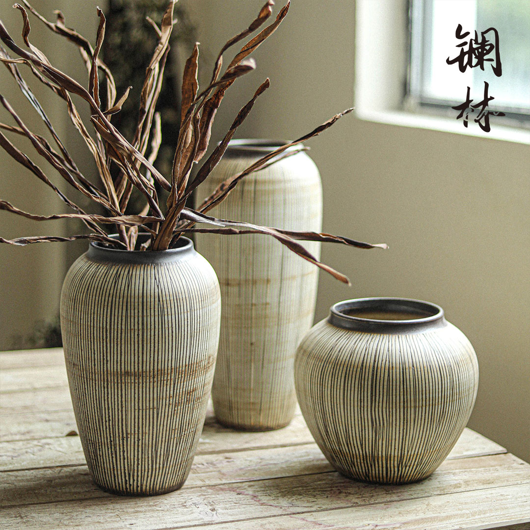 复古台面花瓶现代简约风插花干花陶瓷装饰摆件室内电视柜家居花器