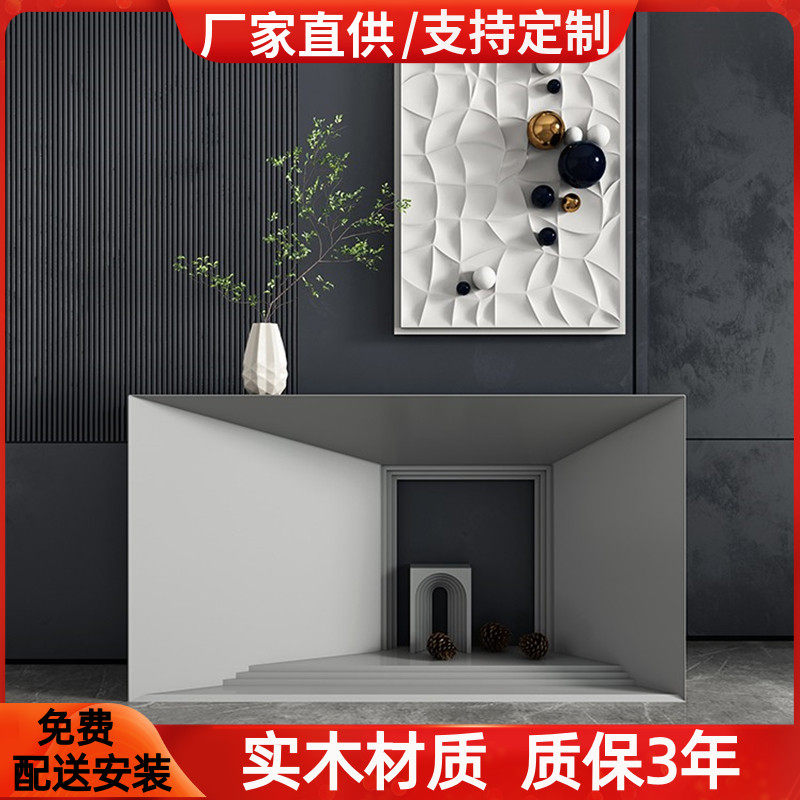 灰色烤漆玄关台艺术玄关桌现代简约回型样板间装饰柜台整装