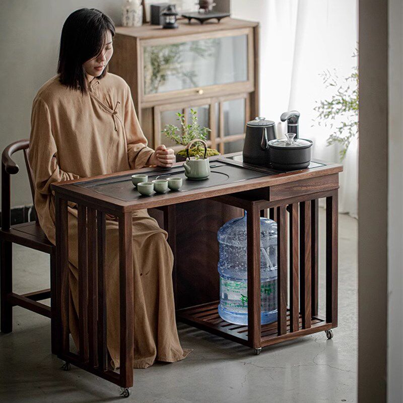 整装旋茶桌小茶车柜胡桃木移动泡茶台阳台桌椅组合
