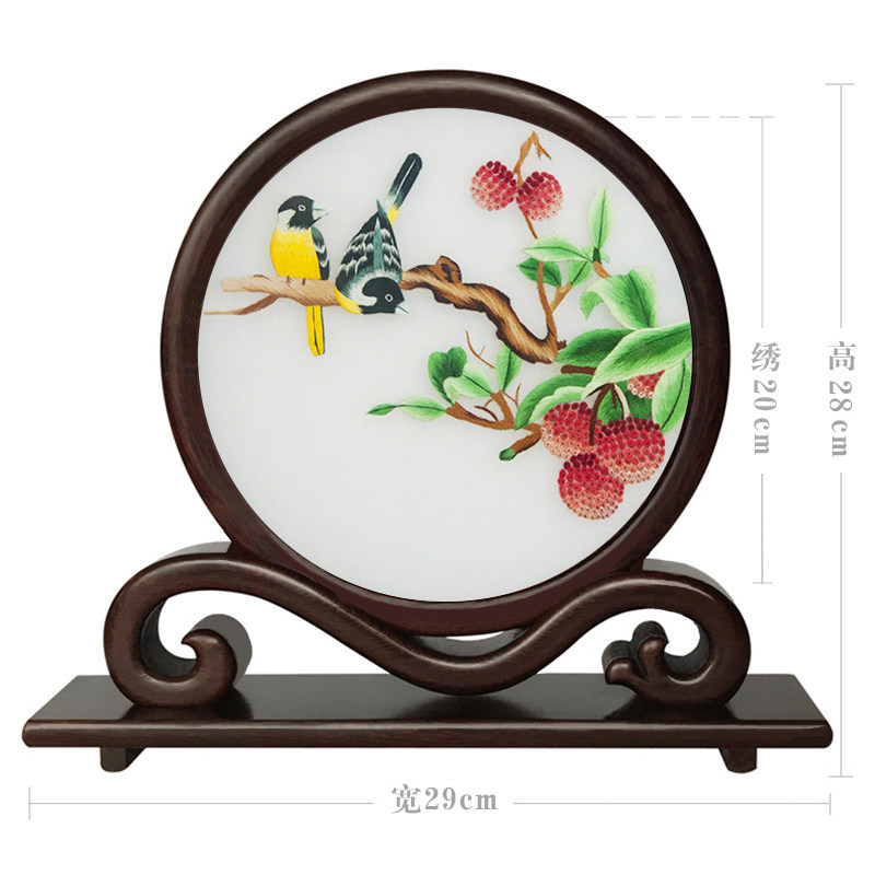 广绣粤绣双面绣台屏手工刺绣屏风木棉花广州特色工艺品