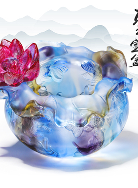 琉璃鱼荷塘月色聚宝盆莲花荷花家居中式装饰