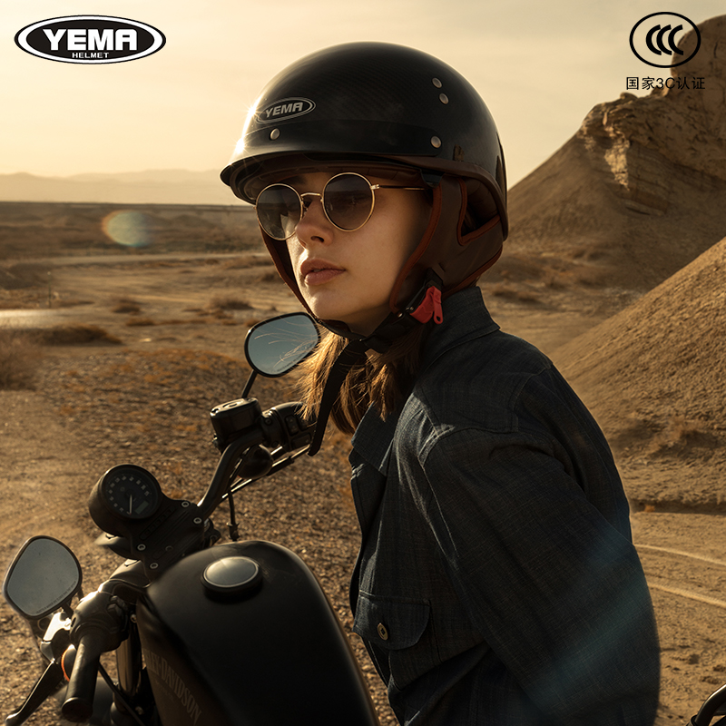 野马电动车头盔夏季男女瓢盔个性哈雷半盔灰复古四季机车安全头帽