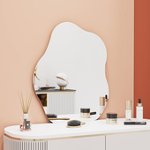 网红梳妆台带灯化妆镜异形镜少女家用卧室不规则装 饰镜子