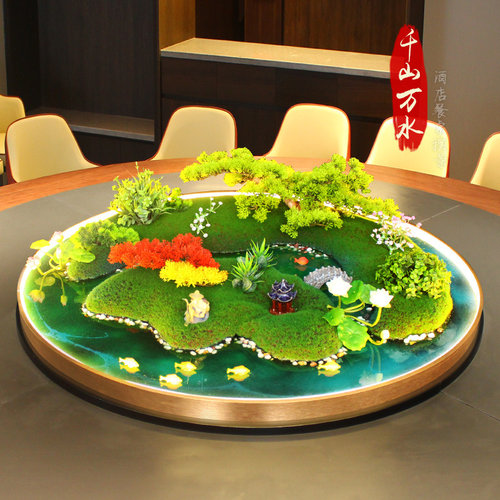 酒店餐桌中间摆花光仿真景观大圆桌盘中间桌芯装饰品假花