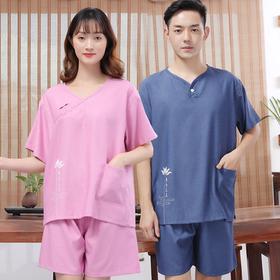 合逸衣 夏季男女冰丝浴衣浴服 中国风仿麻汗蒸服足疗服按摩服