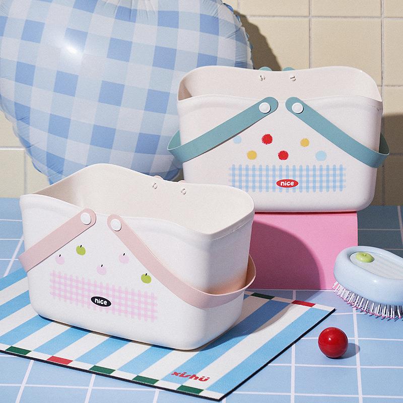 手提篮家用多巴胺零食玩具收纳筐镂空可沥水学生洗漱洗澡浴室提篮