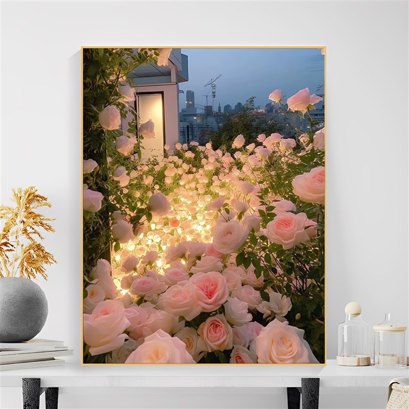 数字油画填色画手工画涂色画玫瑰花卉风景丙烯画