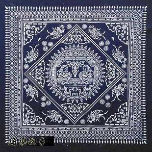 手工印染正宗乌镇蓝印花布 全棉茶几布 小桌S布90*90台布
