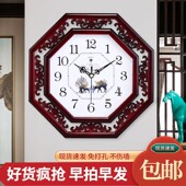 北极星新中式 艺术静音挂钟大气客厅时钟家用挂表卧室仿古石英钟表
