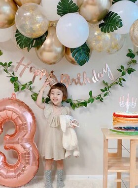 ins森系宝宝周岁百天生日装饰场D景布置儿童派对气球男女孩背景墙