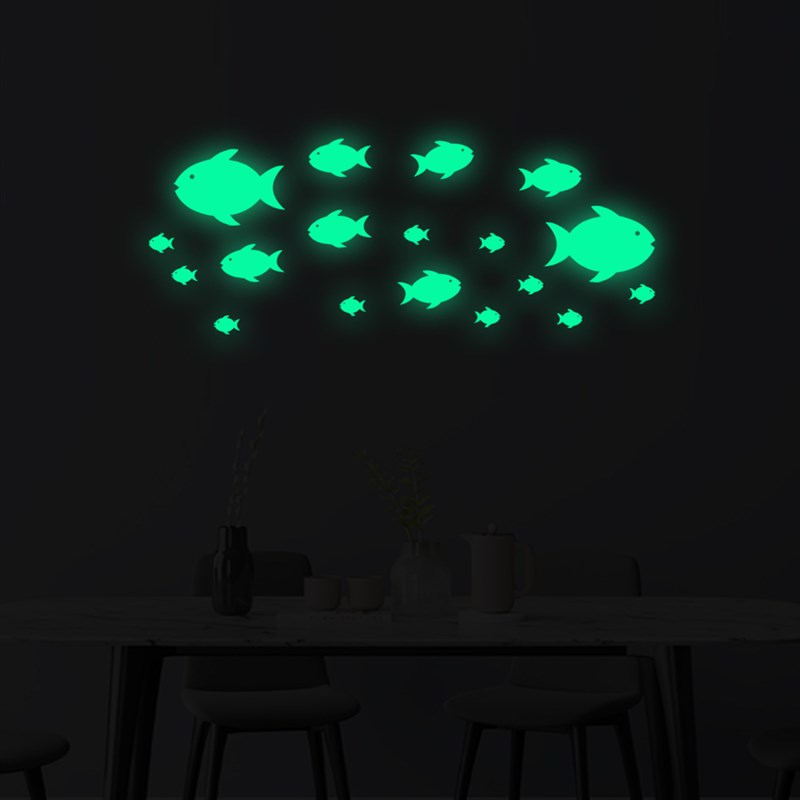 鱼群夜光贴纸宿舍贴画发光墙贴美化荧光定