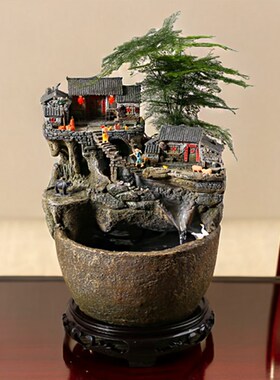 且听风吟 万物有声 流水客厅摆件水循环造景 灯笼可亮含水泵摆件