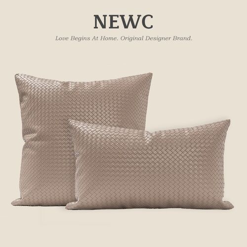 新宸优品 科技布质抱枕灰咖色艺术编织靠垫