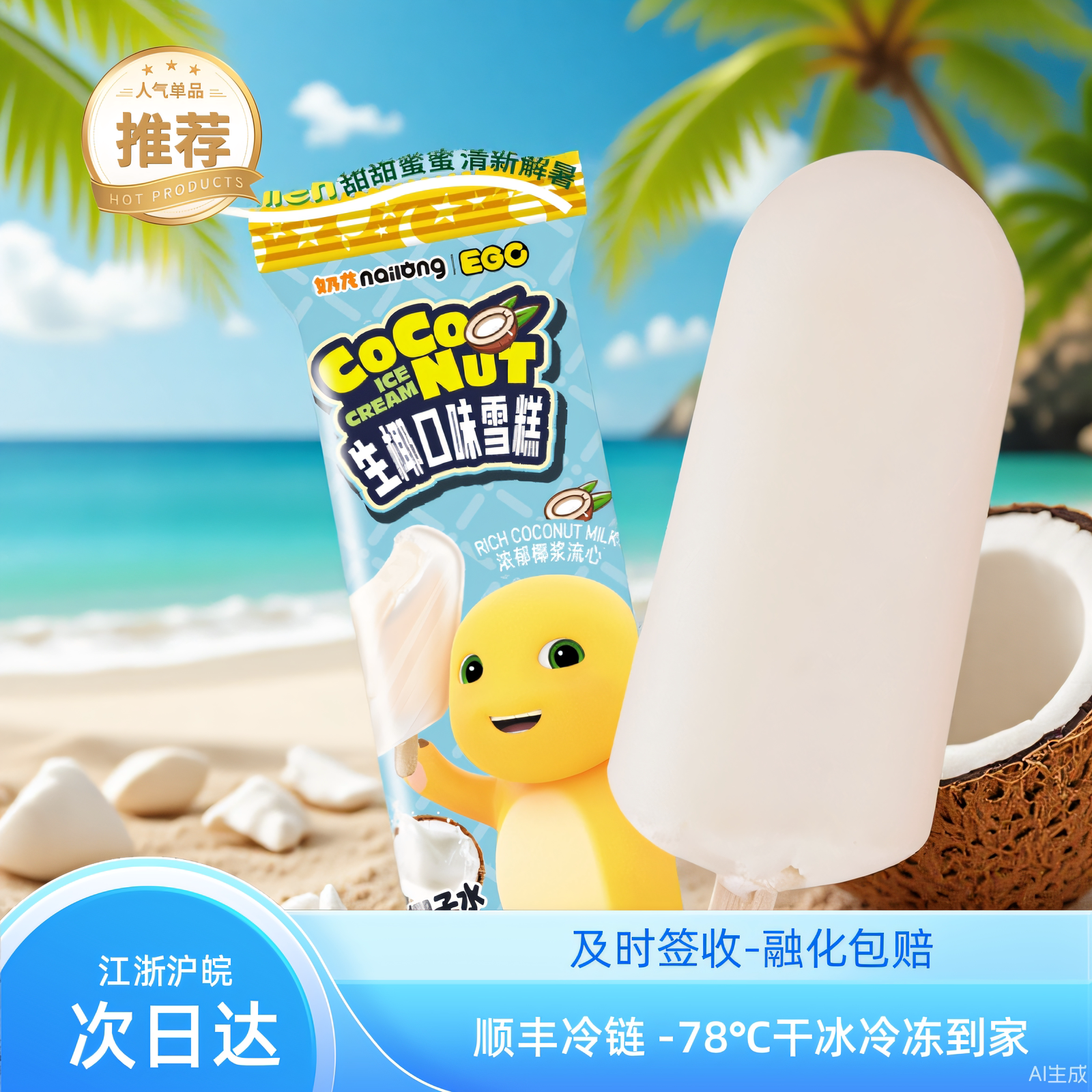奶龙生椰雪糕椰子冰淇淋网红冷饮68g/支棒冰