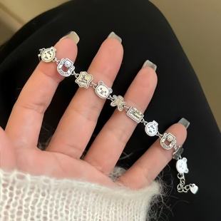 圣诞Party 童趣金属涂鸦卡通手链姜饼人小熊饼干接设计感创意手链