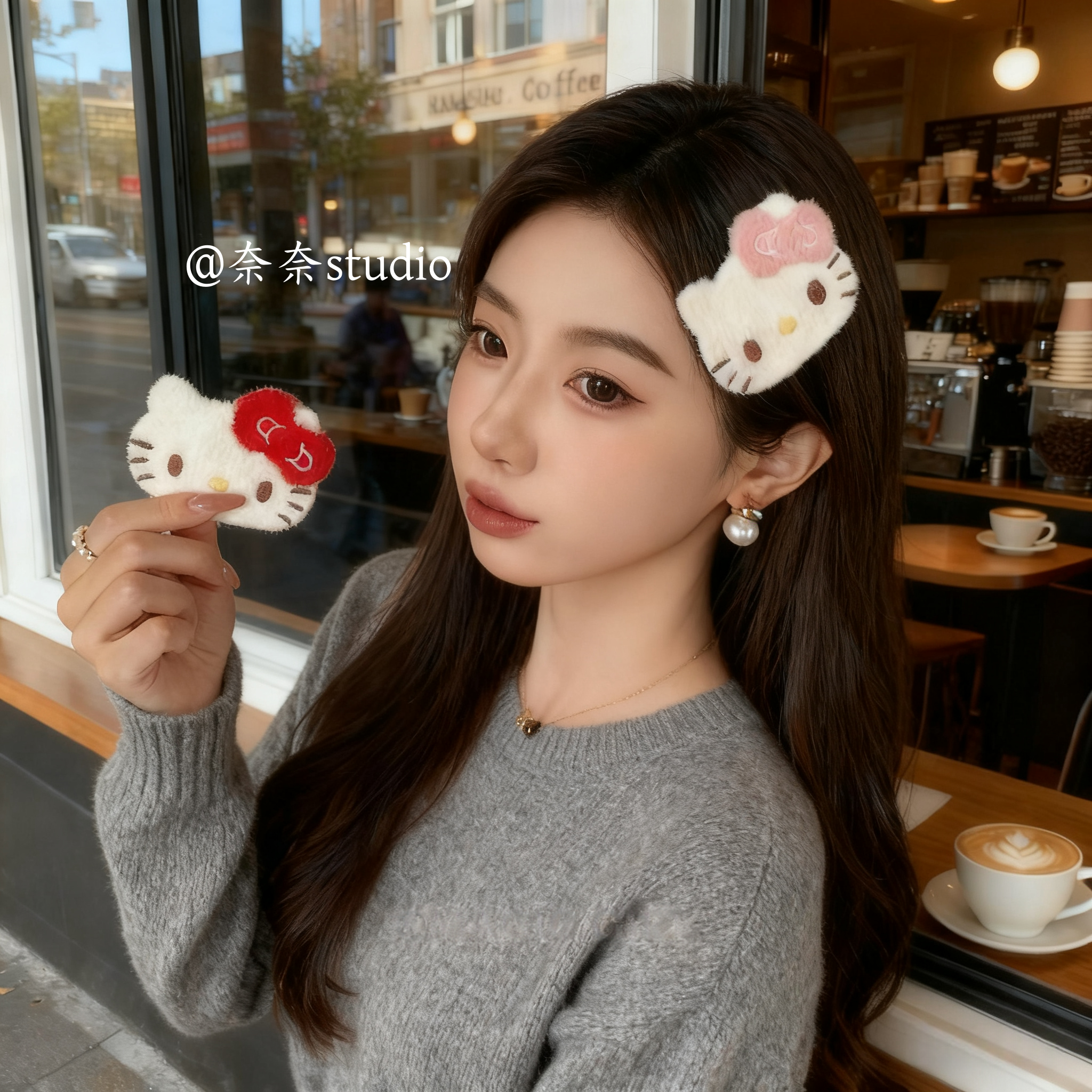 可爱蝴蝶结kitty猫刘海贴魔术贴发饰少女前额侧边碎发贴边夹侧边