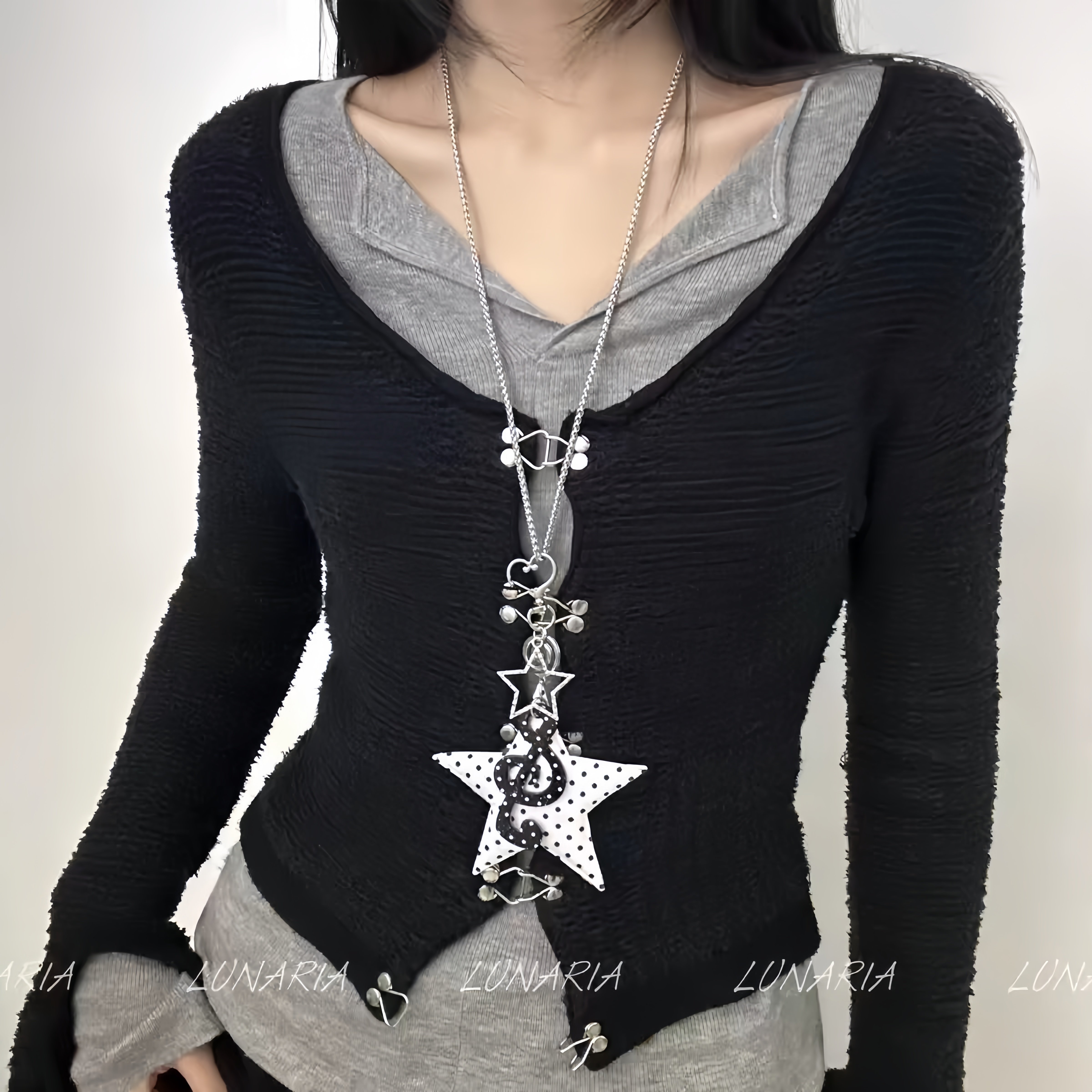 日系古着感星星音符项链y2k甜酷亚文化长款毛衣链ins风锁骨链配饰图片