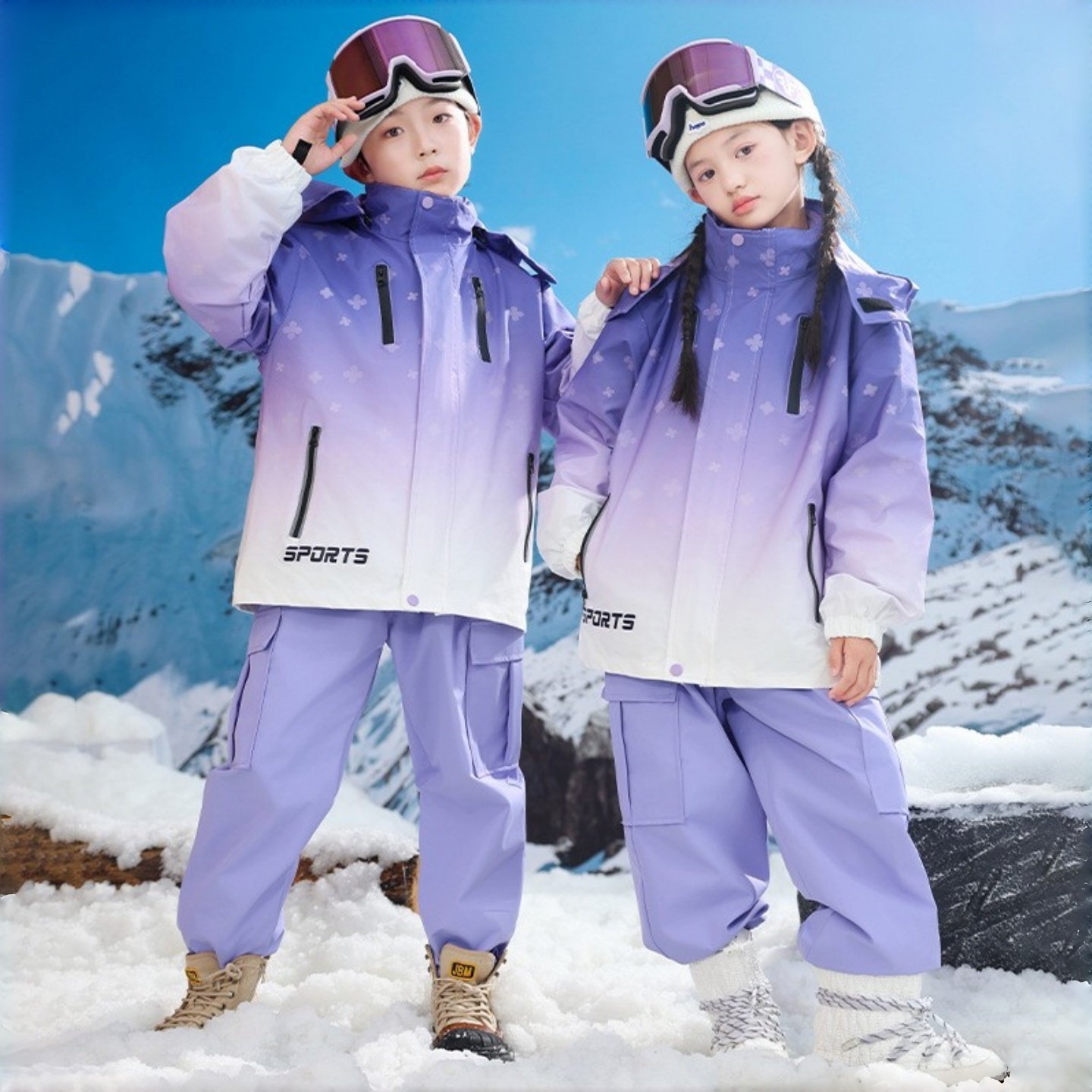 男女童加厚保暖三防滑雪服套装