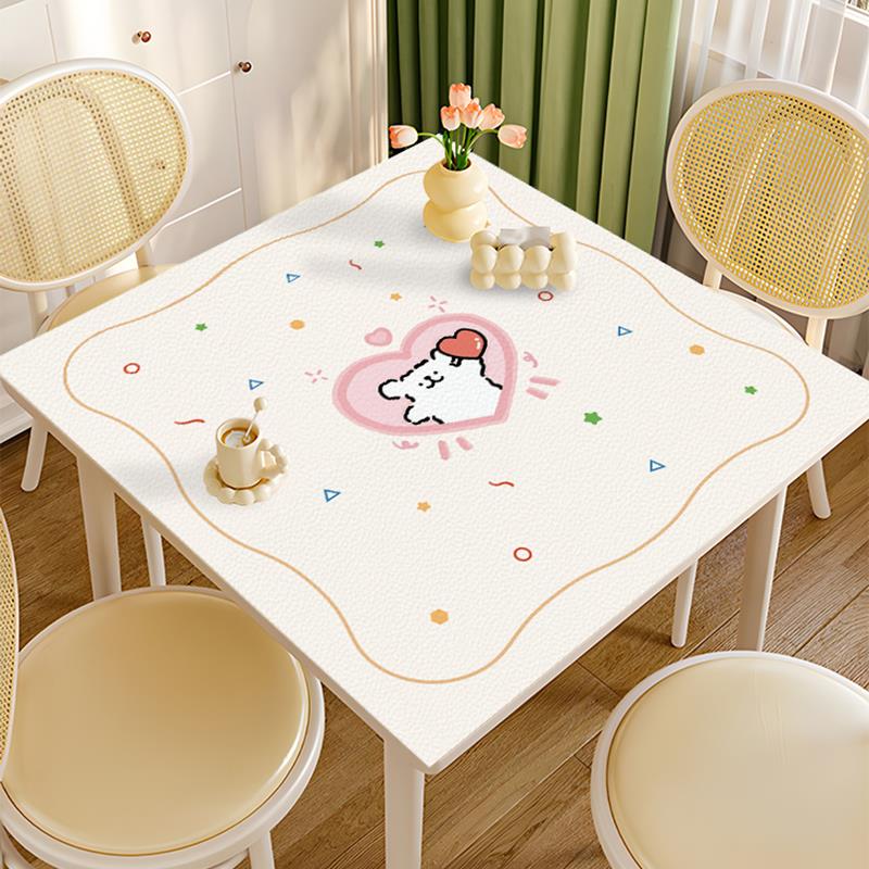 线条小狗小方桌垫正方形八仙桌布新款自由裁剪皮革防水免洗茶几垫