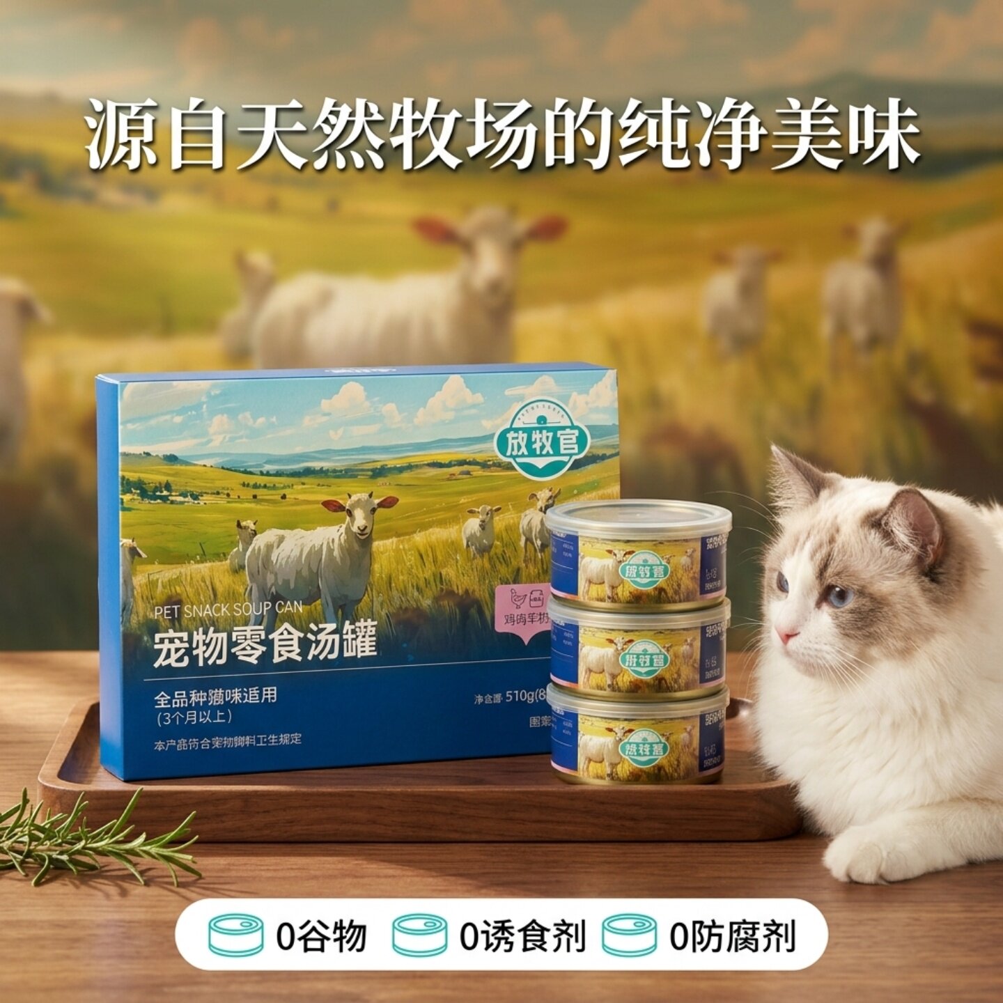 天然牧场无谷物猫汤罐羊奶鸡肉丝高水分补水罐成幼猫通用零食罐头