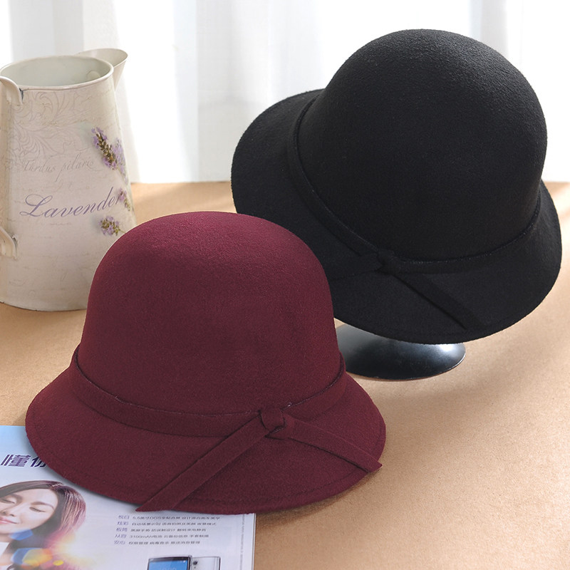 【帷娅传说】帽子女秋冬季韩版圆顶小礼帽黑色毛呢帽蝴蝶结渔夫帽,服饰配件/皮带/帽子/围巾,DIY编织材料包,淘宝优惠券,粉丝福利购,淘宝优惠卷