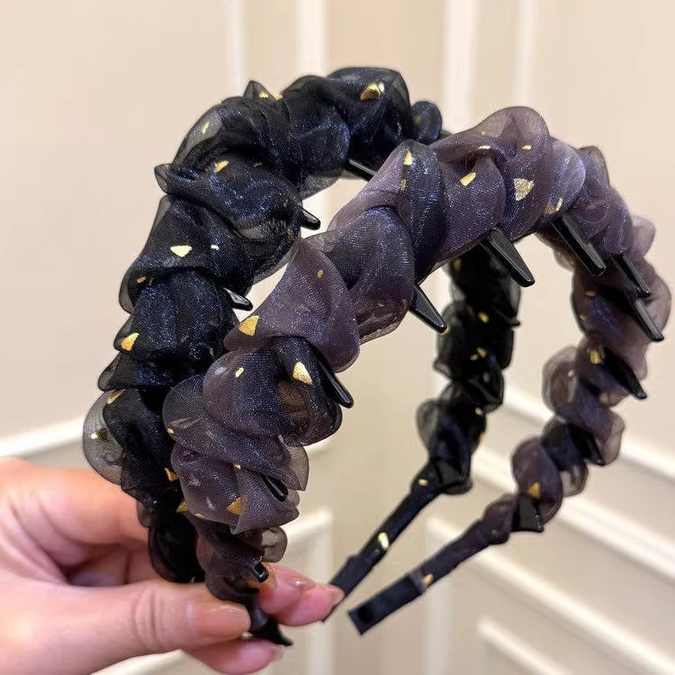 简约云朵泡泡纱绕齿发箍女增高颅顶高级感显脸小精致百搭头箍发饰