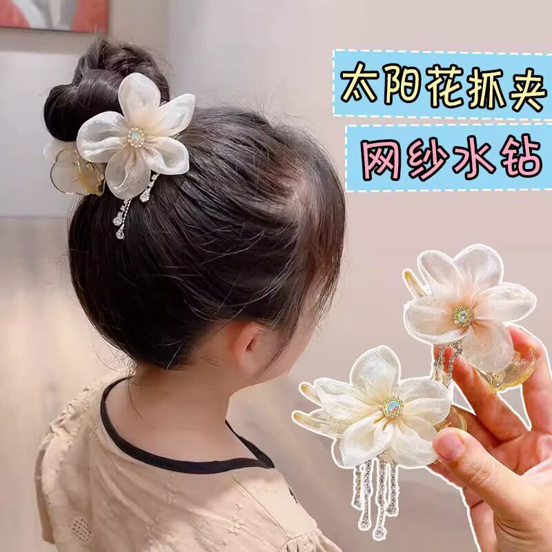 花朵流苏发夹优雅丸子头盘发抓夹高马尾气质发卡韩版吊坠夹子新款