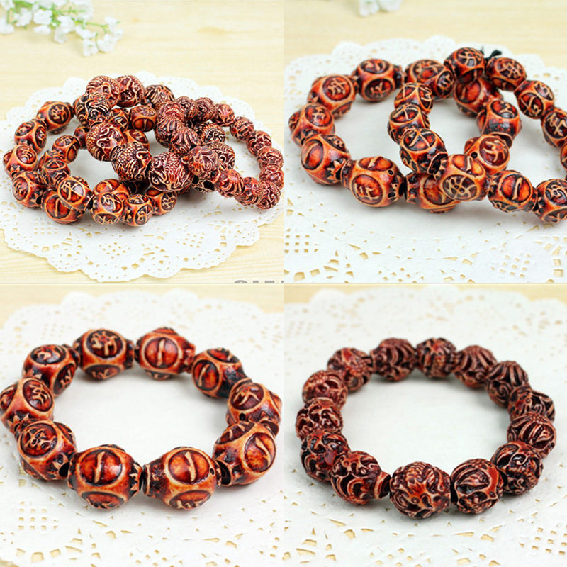 龙凤呈祥一生平安串珠古玩仿牦牛骨龙凤珠手链念珠佛珠货