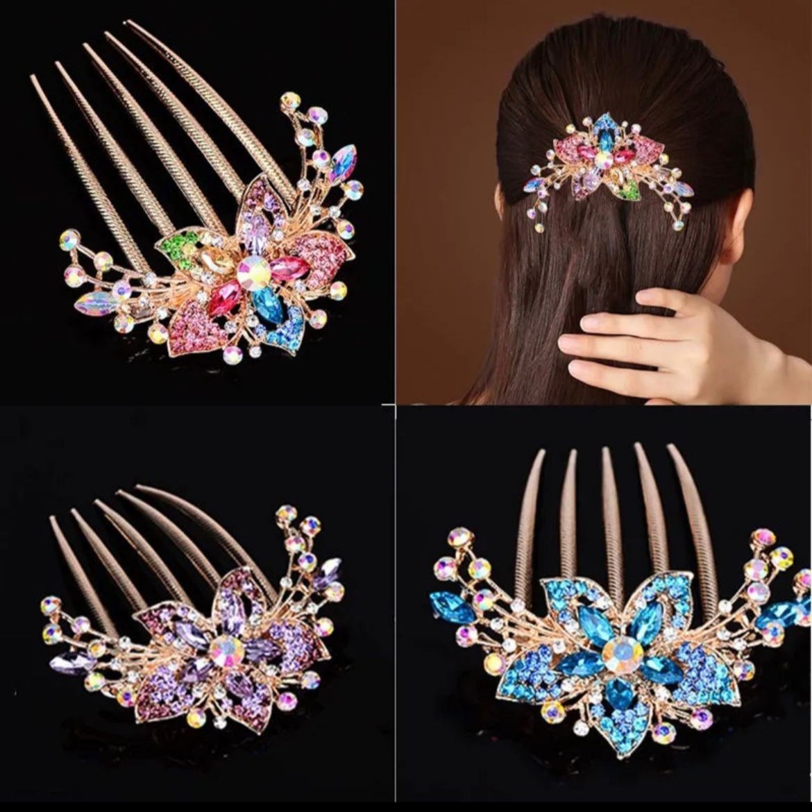 梅花发梳花朵五齿插梳丸子头盘发发簪簪子